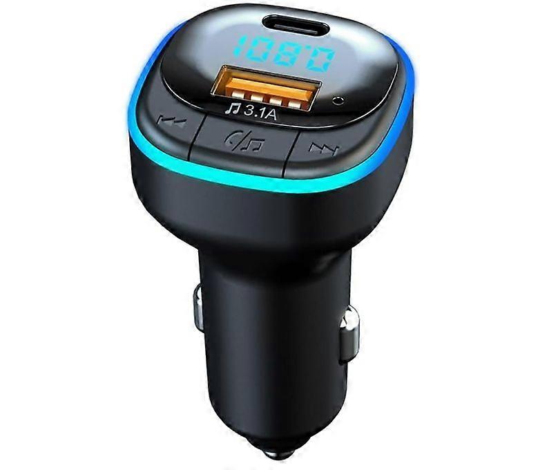 Bluetooth 5.0 FM Transmitter for Car, Hands Free Calling, Built-in Over-Current Protection, 5V/3.1A Quick Charger(Black)