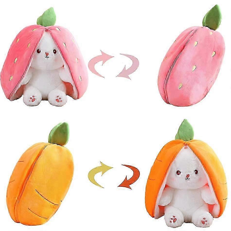 Strawberry Carrot Rabbit Plush Toy, 25cm Transform Fruit Bunny Doll, Cuddly Stuffed Animal for Kids Birthday Gift