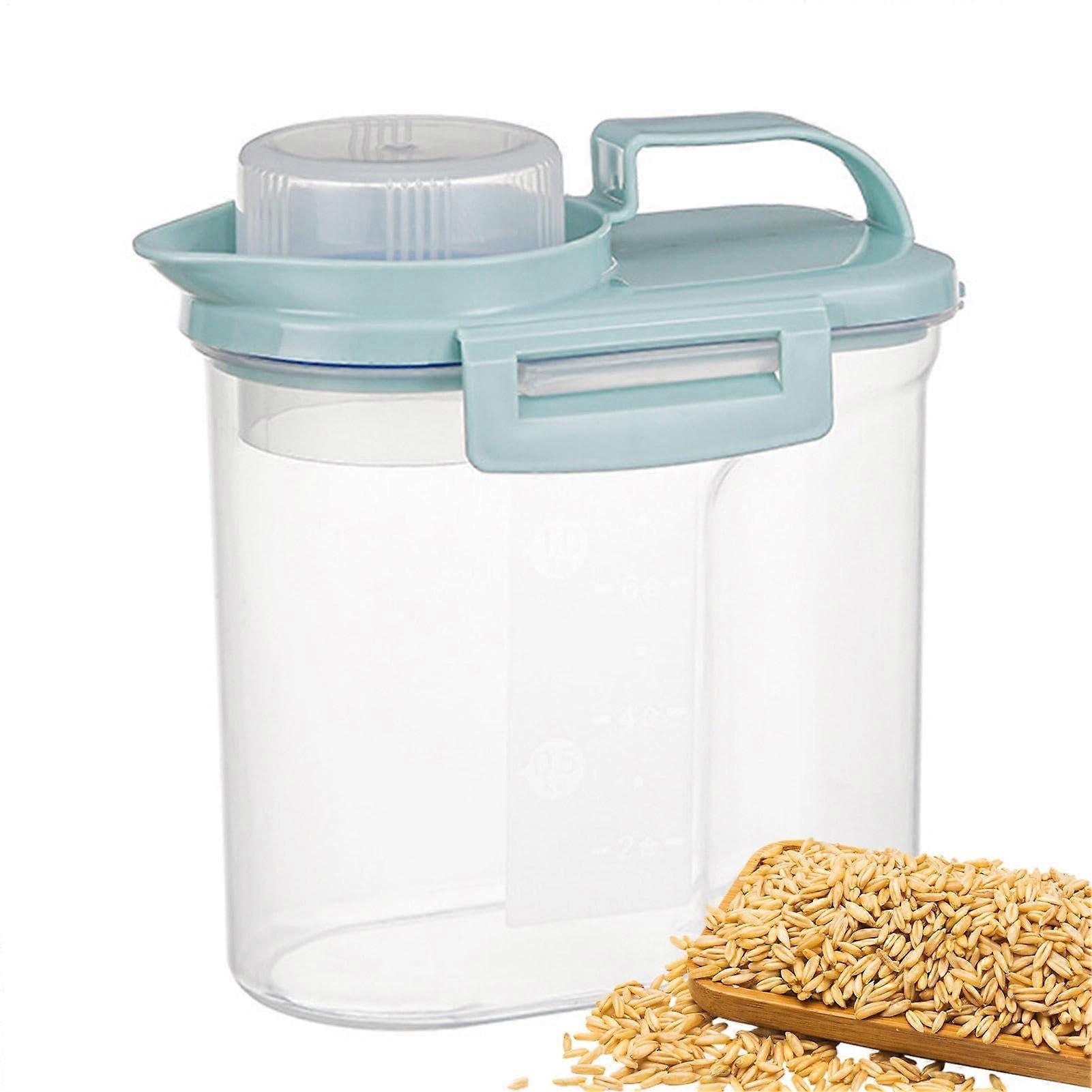 Rice Storage Box Clear Grain Storage Container With Measuring Cup And Handle, Dustproof Grain Dispenser, Blue S