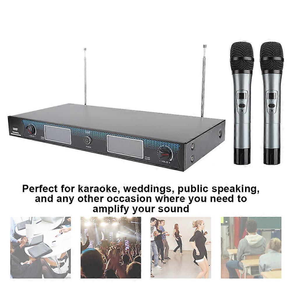 Dual UHF Wireless Handheld Microphone Kit with Receiver for Karaoke