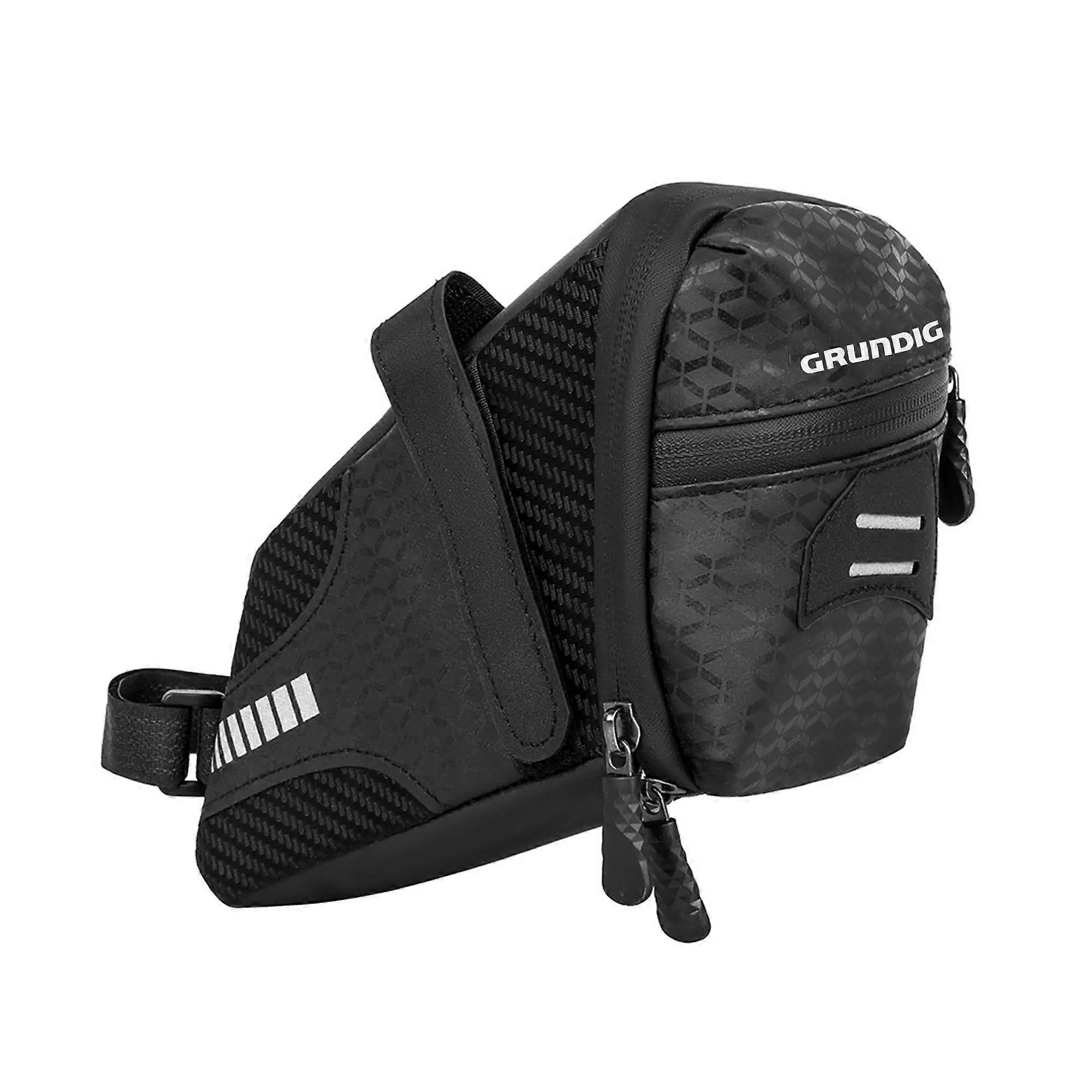 Grundig 0.8L Waterproof Bicycle Saddle Bag, Compact Rear Seat Bike Bag with Reflective Stripes and Secure Mount