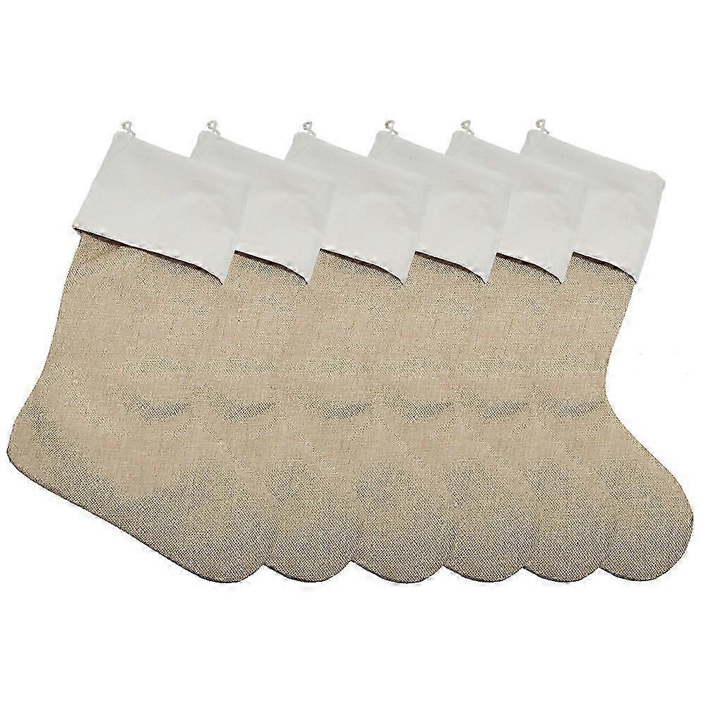 6 Packs Large Burlap Christmas Stockings Burlap Xmas Stocking Plain Fireplace Decor Decoration for DIY