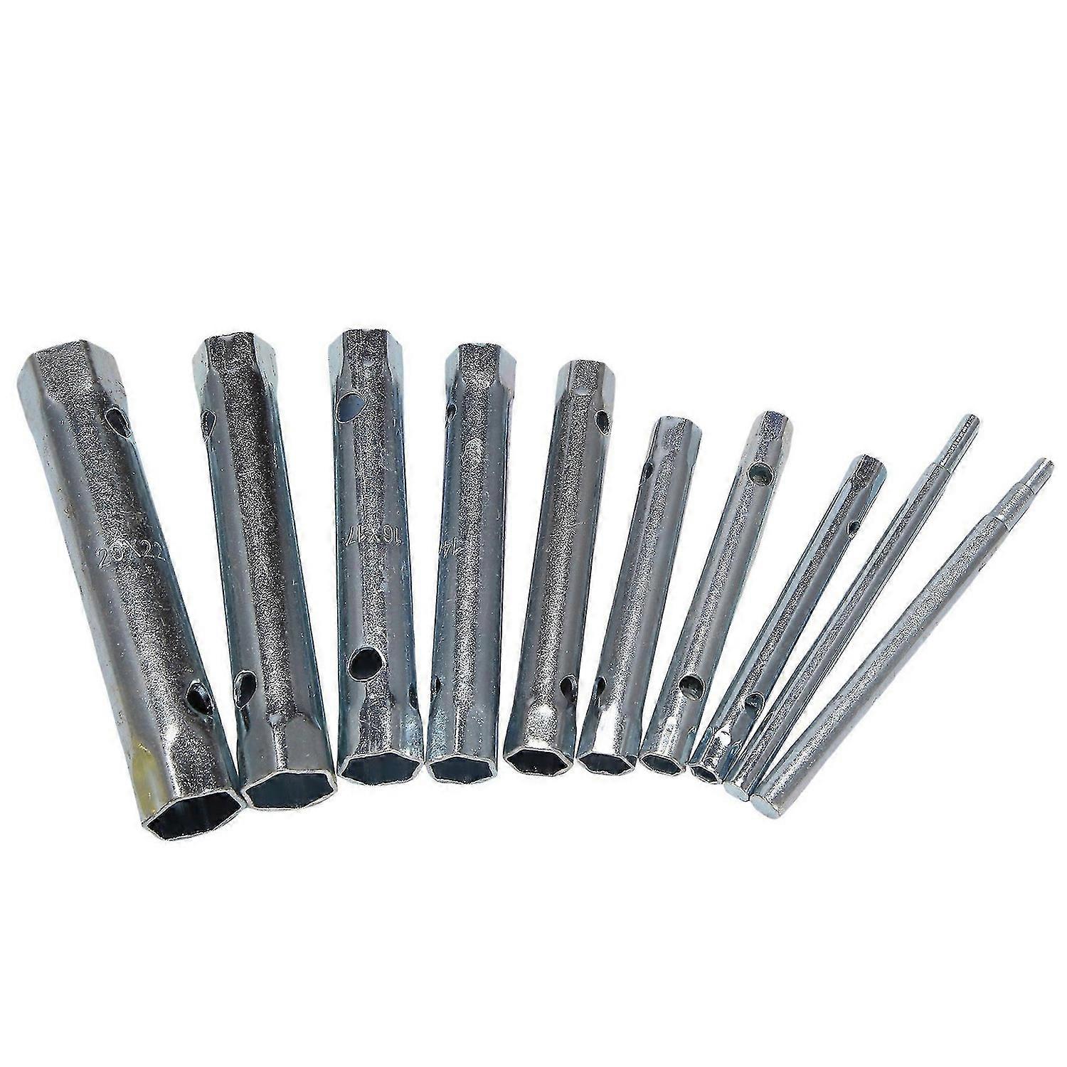 10Pcs 6-22mm Metric Tubular Box Wrench Set Tube Bar Spark-Plug Spanner Steel Double Ended for Automo