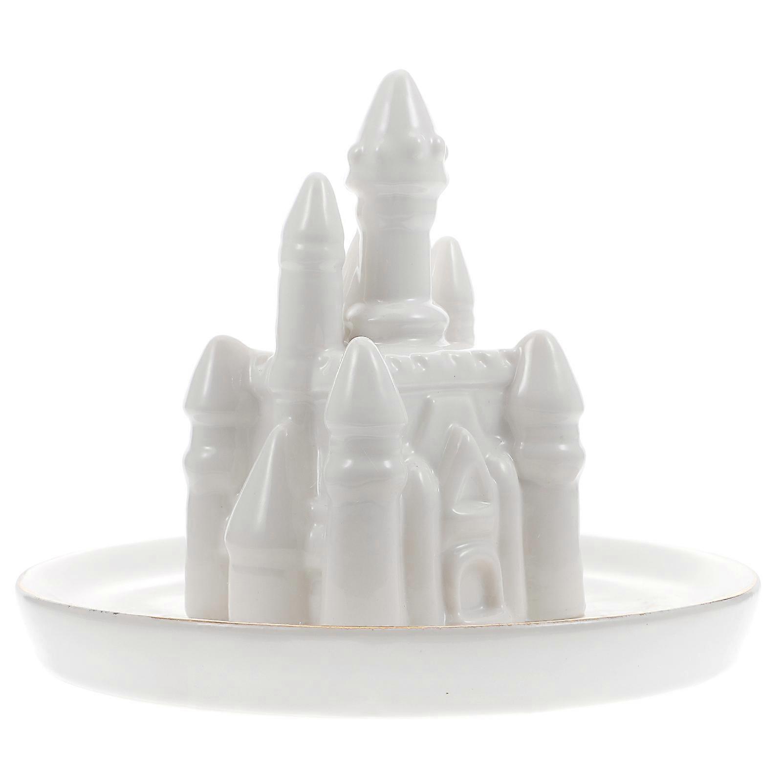 Ceramic Castle Jewelry Tray for Storage 2Pcs Creative Display Plate White