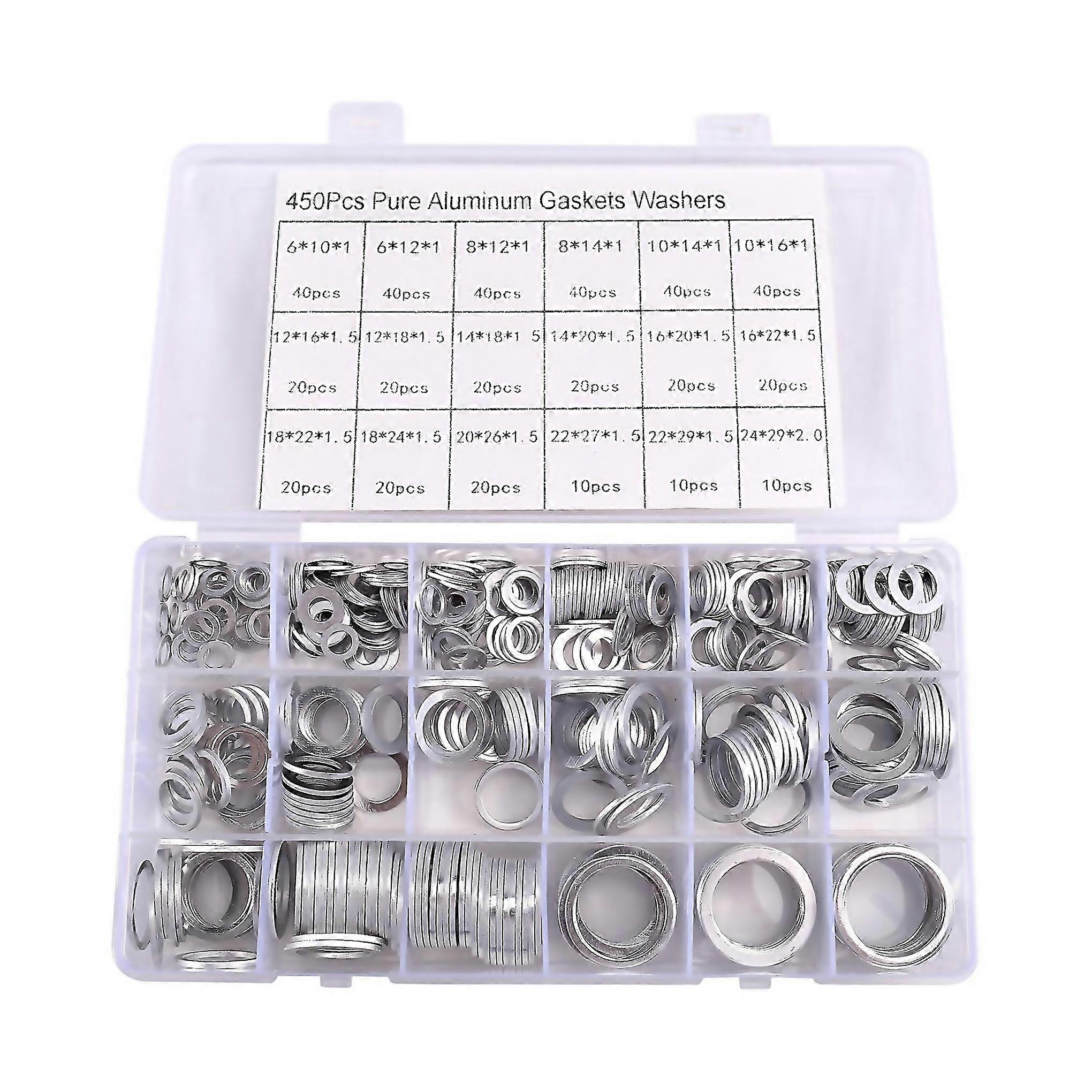 For 450pcs Aluminum Flat Gaskets Washers Assorted