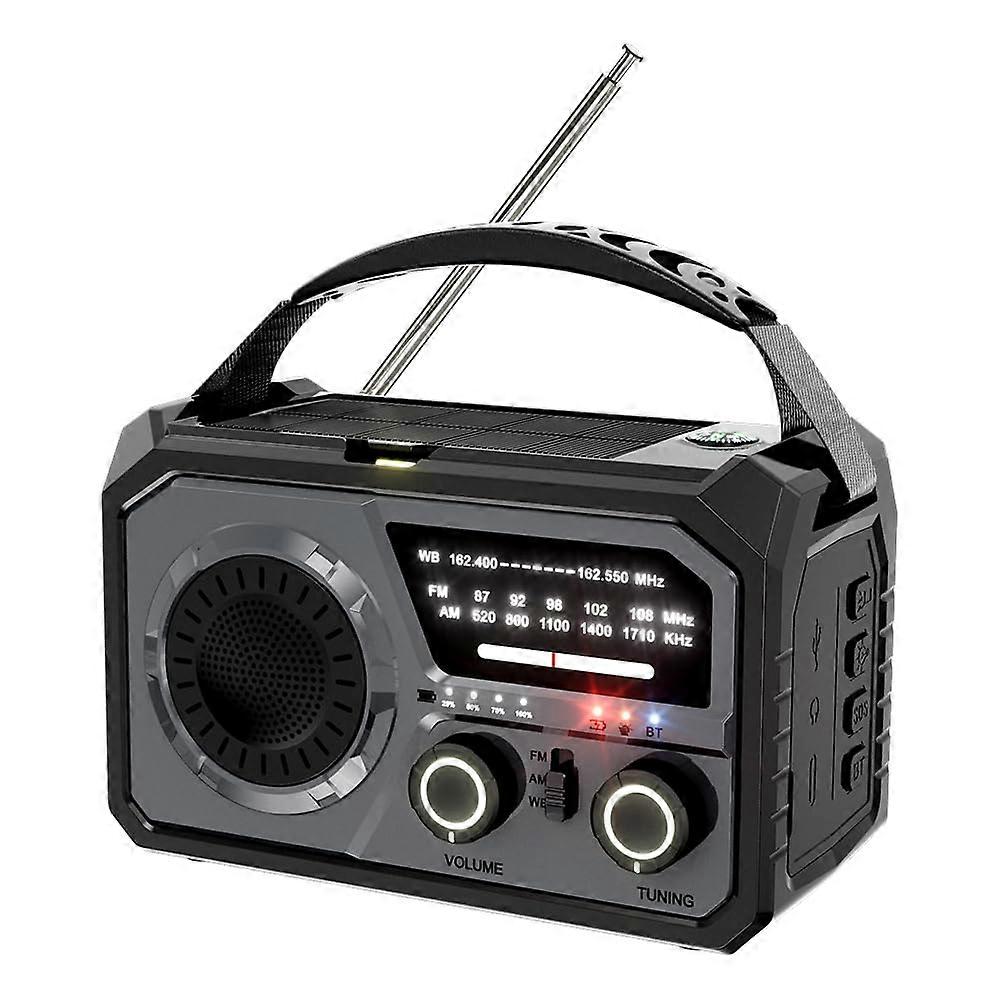 16000mAh AM/FM/WB NOAA Emergency Weather Radio Hand Crank Solar Type-C Charging, 5.3-Speaker, Reading Lamp, Grey