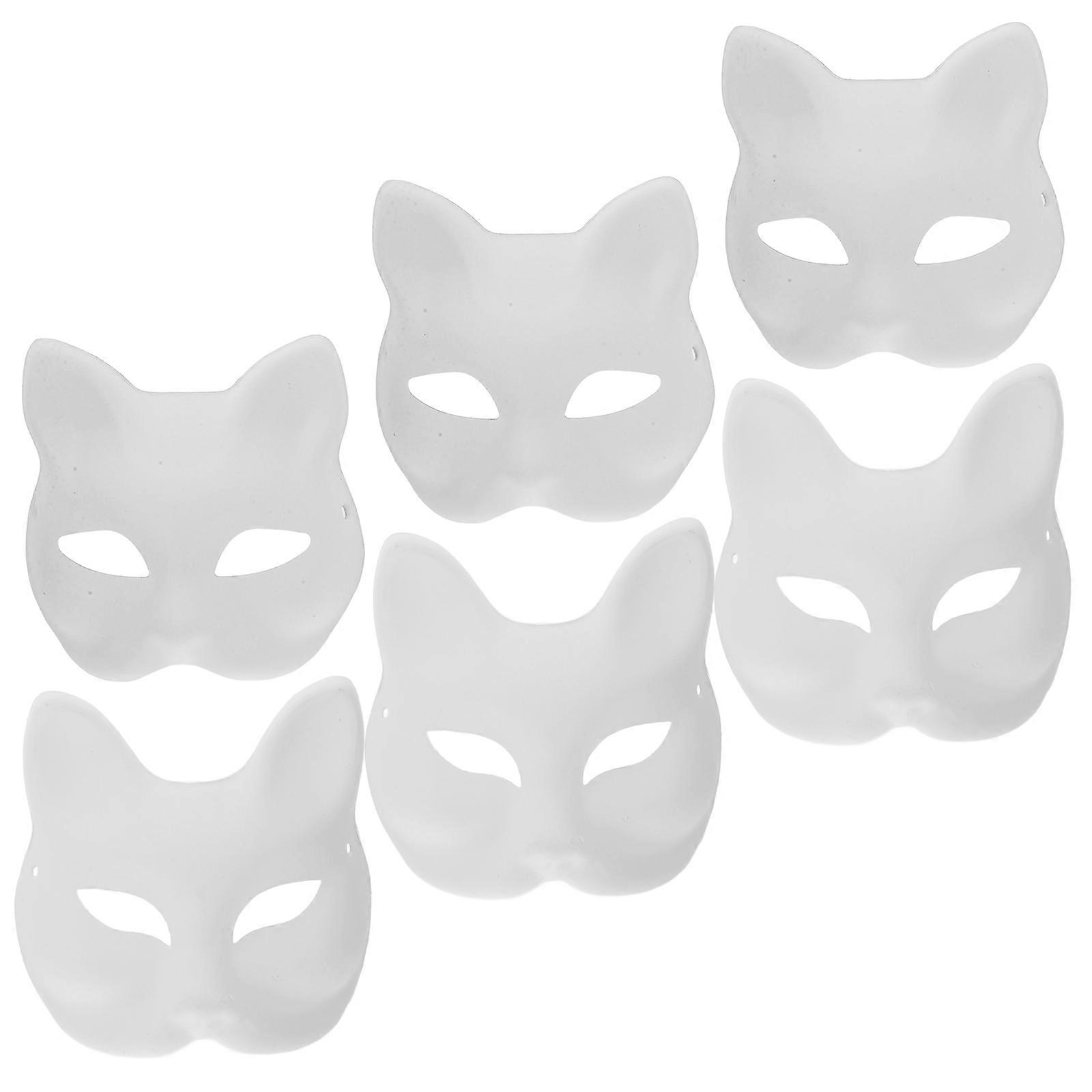 6Pcs White Cat Masks Paintable Blank Masks for Halloween Costume
