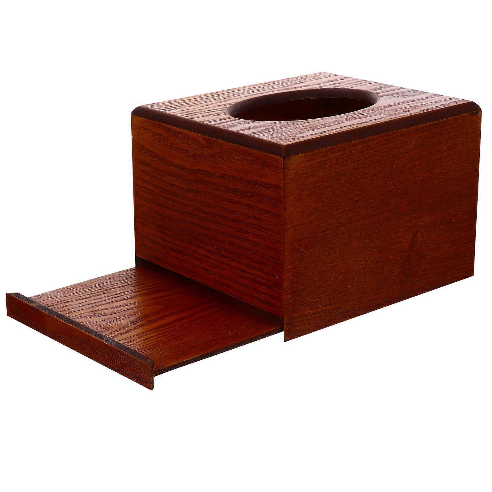 Brown Wood Tissue Box Holder for Desktop Storage Use 2Pcs Practical