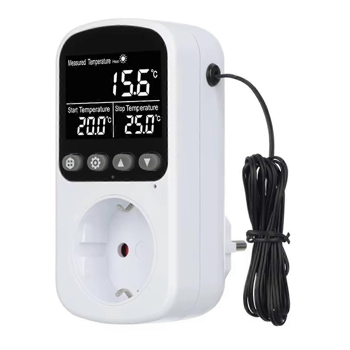 Digital Temperature Controller Socket Outlet Thermostat with Timer Sensor Probe Heating Cooling Switch 16A Backlight EU