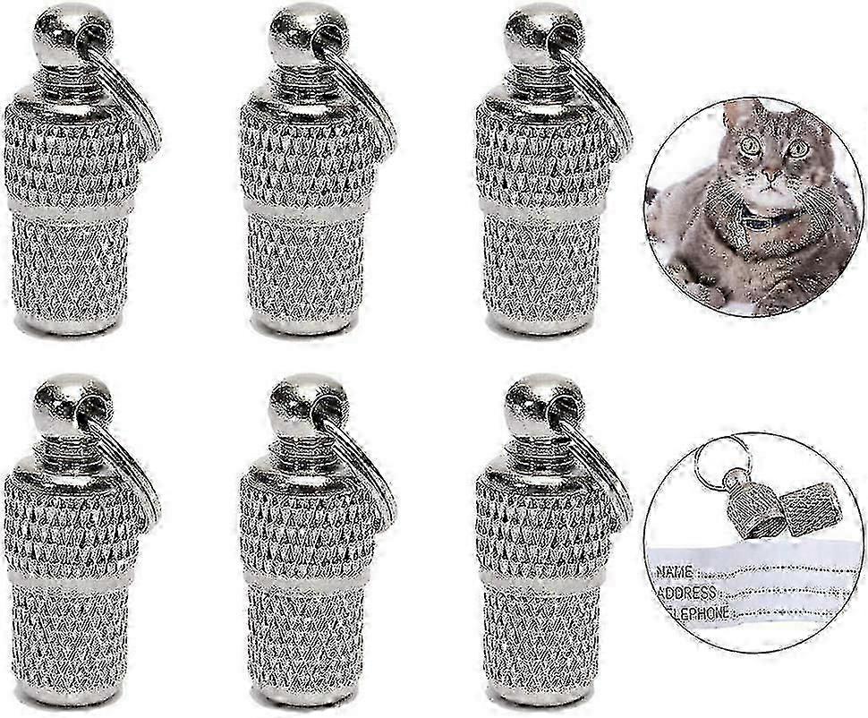6Pcs Nickel Plated Iron Cat ID Dog Collar Tag with Paper Address Tag,Dog Pendant Anti-lost Cat ID,Silver