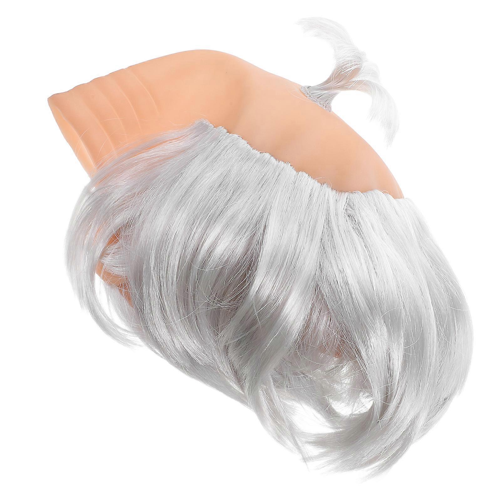 Realistic Bald Cap Man Wig 3Pcs Funny Cosplay Accessory in Silver