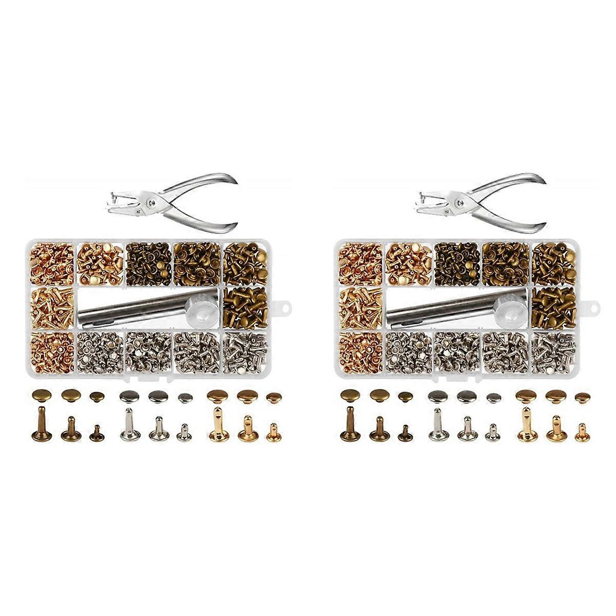 Rivets for Leather, 300 Sets Double Cap Rivets 3 Sizes