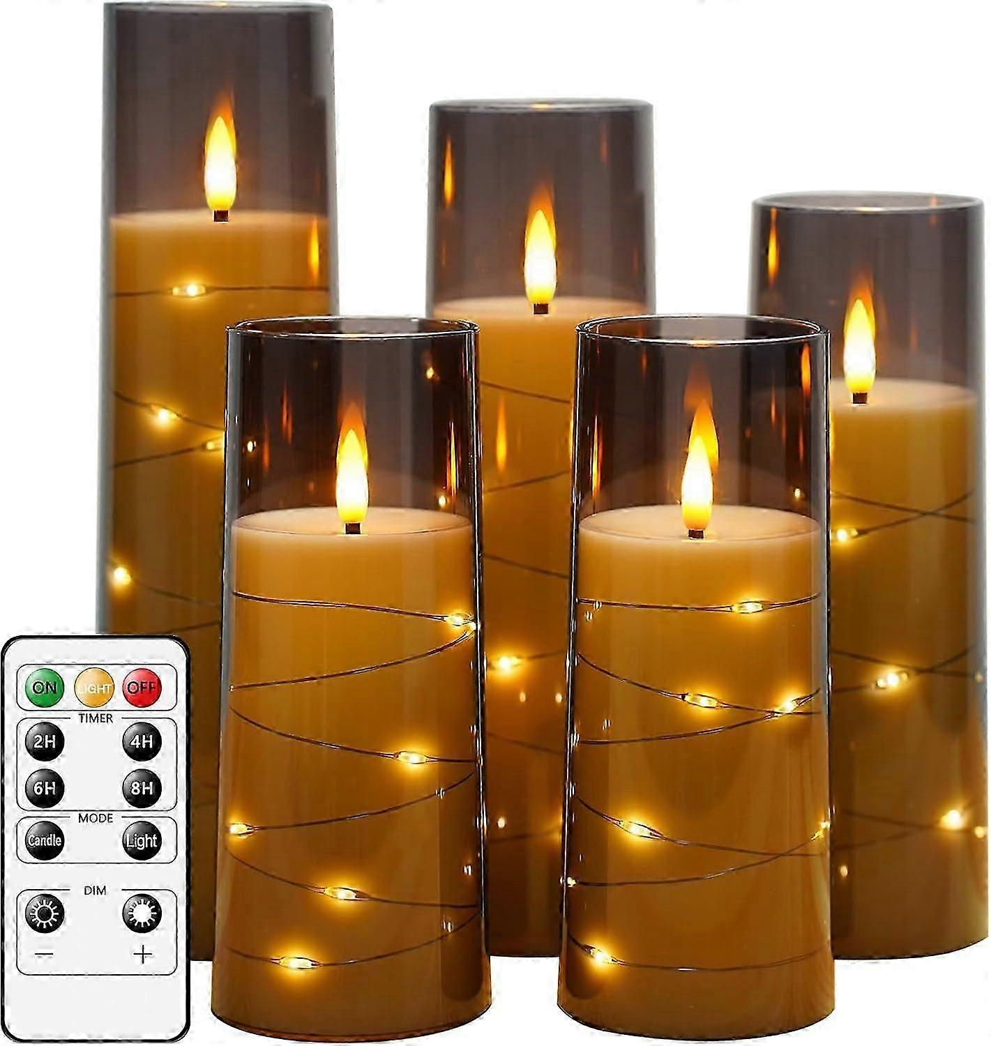 Flameless LED Candles with Timer 5 Flickering Flameless Candles for Romantic Atmosphere and Home Decoration Stable Acrylic Shell with Embedded Star Ro
