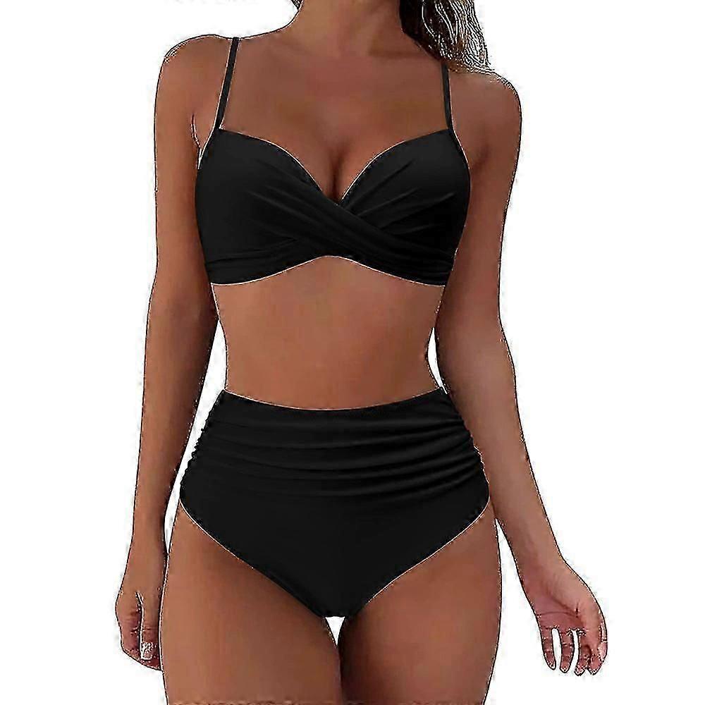 Todelt badedragt bikini sæt kvinde bikini høj talje ren farve trykt push up