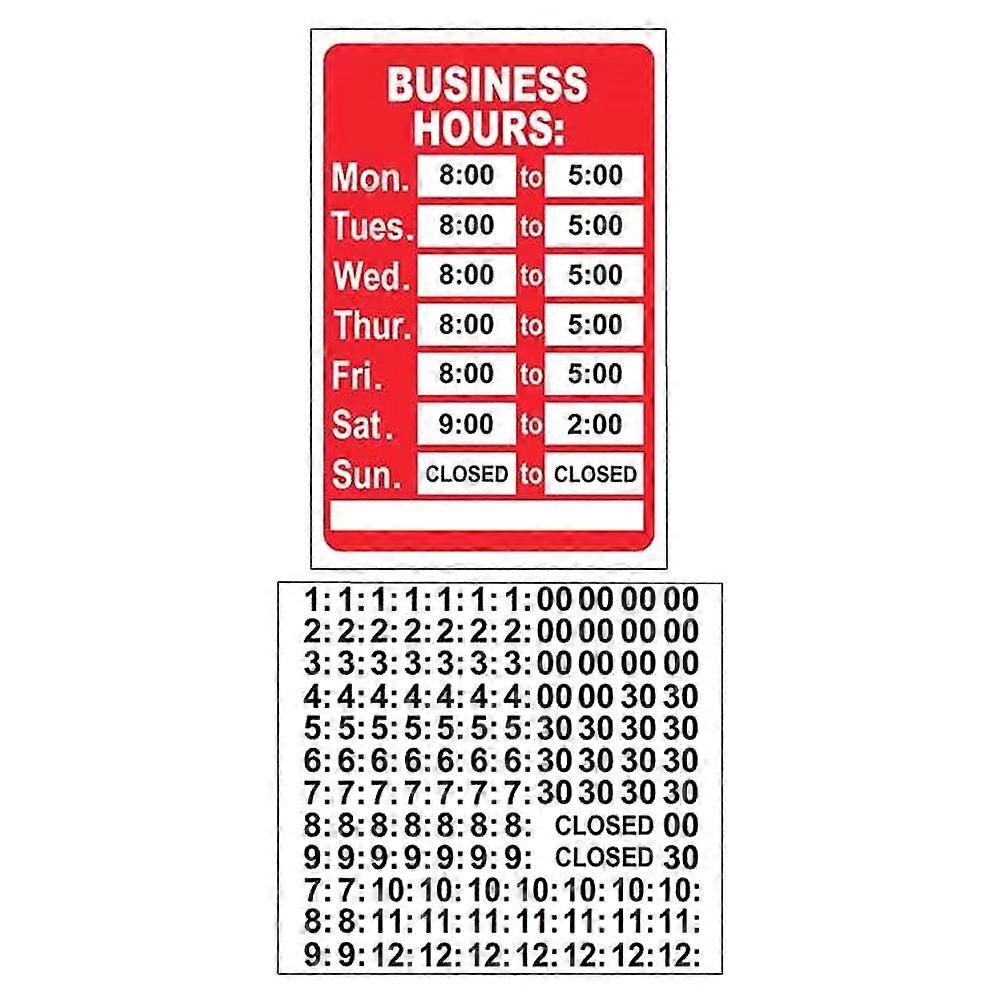 Business Hour Open Sign Red PVC 4Pcs Changeable Store Hours Sticker