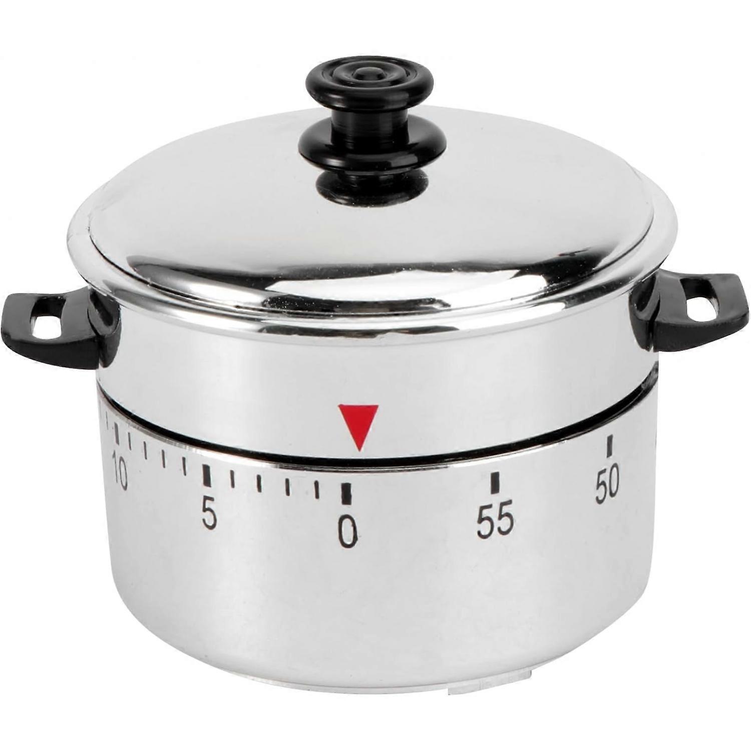 60 - Minute Mechanical Rotating Kitchen Timer, Metal Silver Pot - Shaped Cooking Reminder with Clear Dial,Friendly Countdown Clock for Cooking, Baking