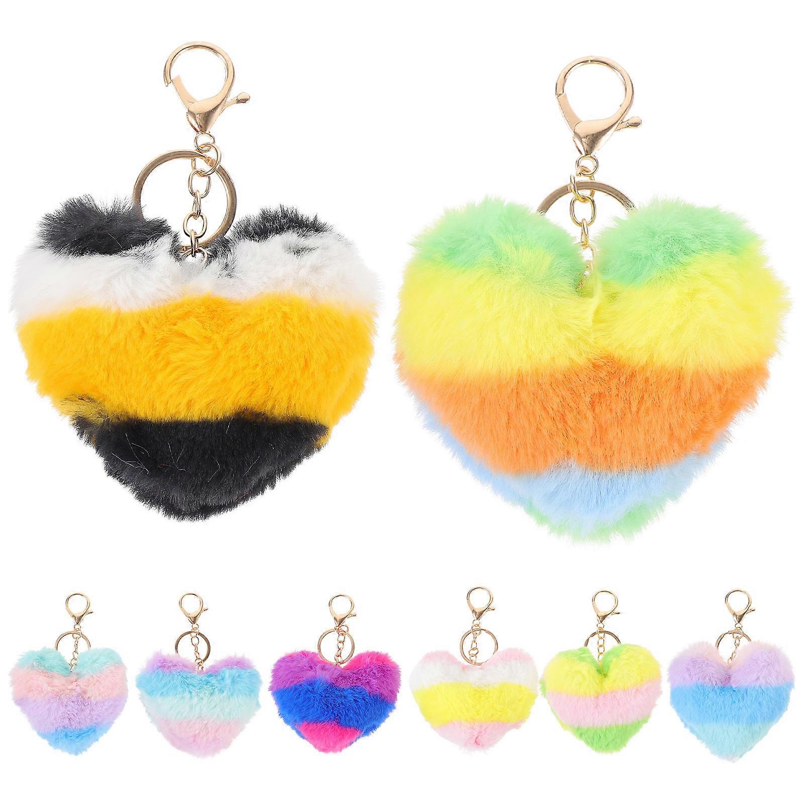 Artificial Wool Heart Keychain Puff Keychain for Decoration 40Pcs