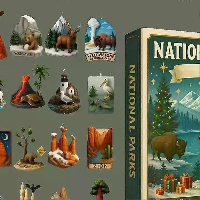 Christmas Advent Calendar 2025 National Parks Advent Calendar 2D Flat Figures Toys 24 days Christmas countdown calendar