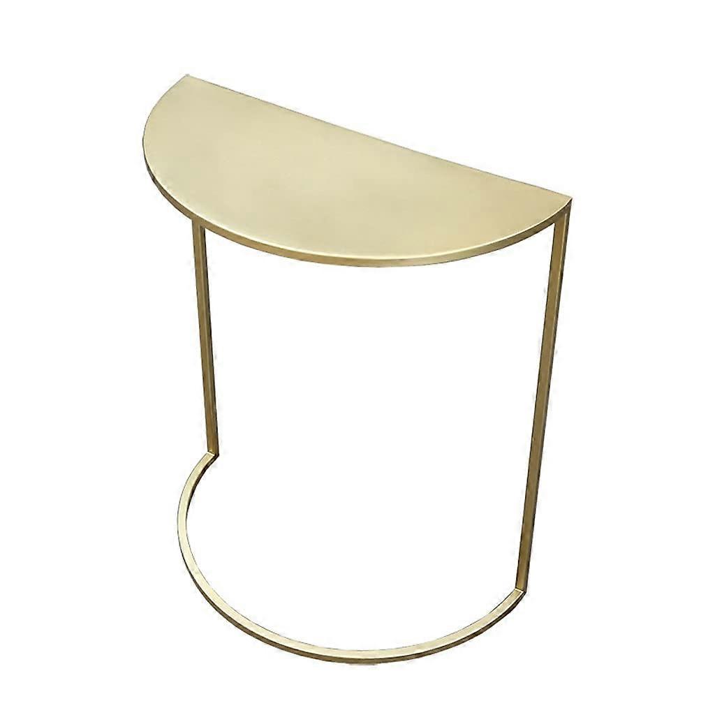 Semi Circular Wall Mounted C Shaped Iron Bedside Table With Marble Countertop, Small Sofa Side Table