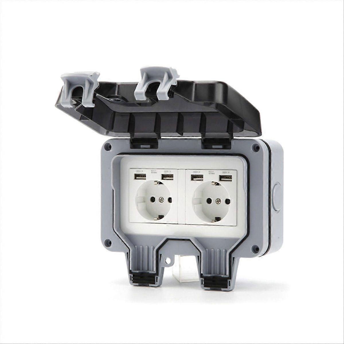 IP66 16A Rainproof Charging Socket Outdoor Socket Waterproof Box with USB EU Plug
