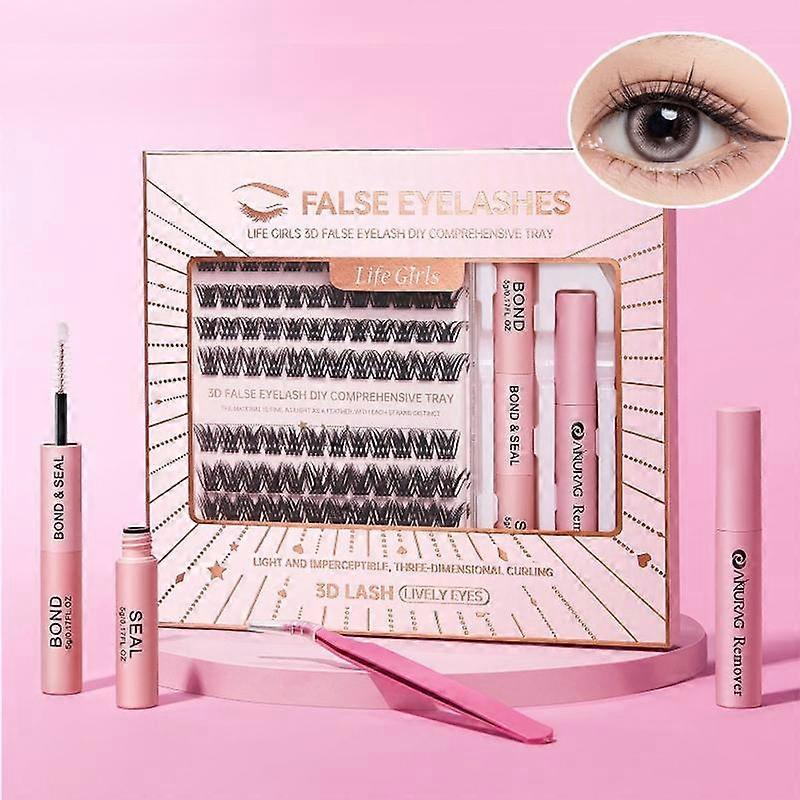 False Eyelash Kit, Dense Natural Single Cluster DIY Lashes, Glue Hot Melt Fluffy Big Eyes, Essential for Beginners