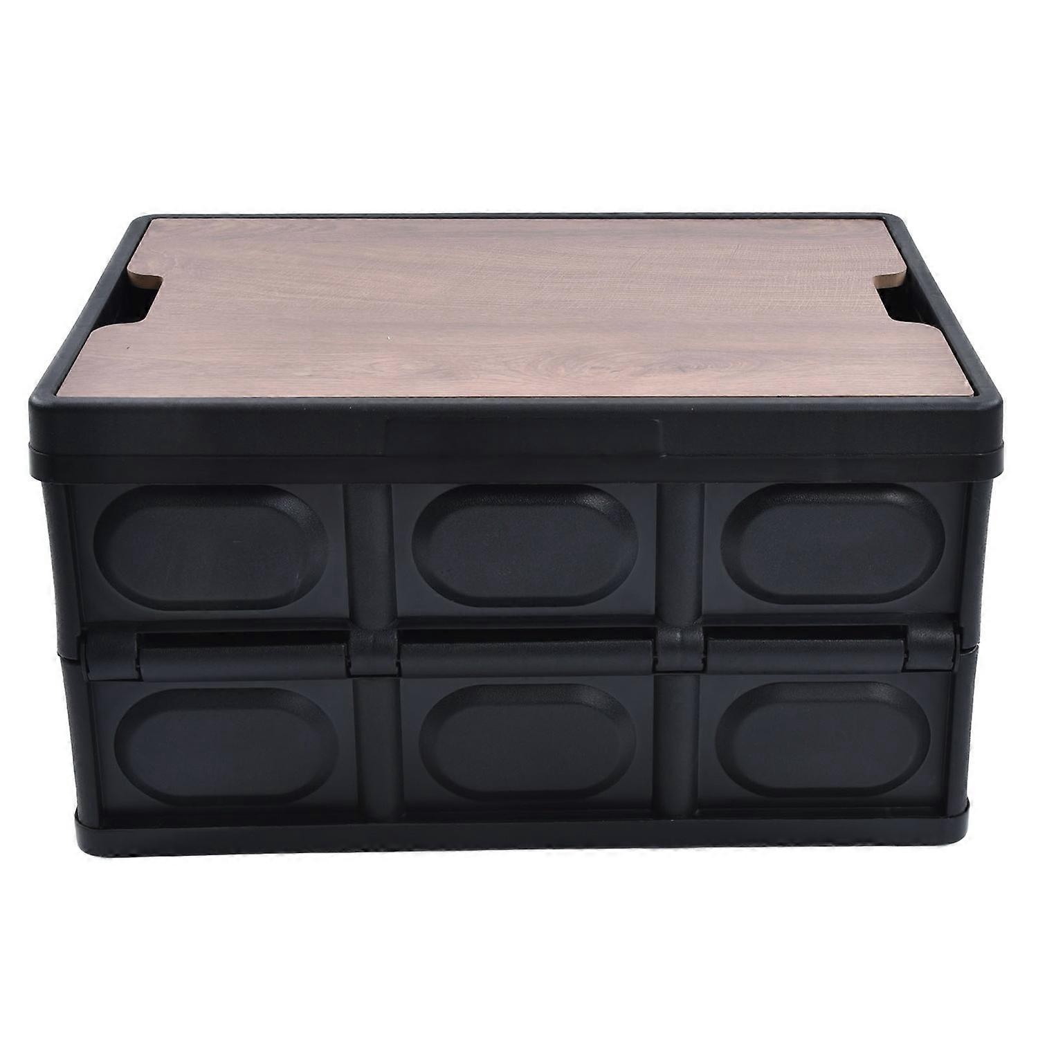 Stackable Folding Crates Plastic Tote Storage Box Container Collapsible Organize Bin 55L Lid