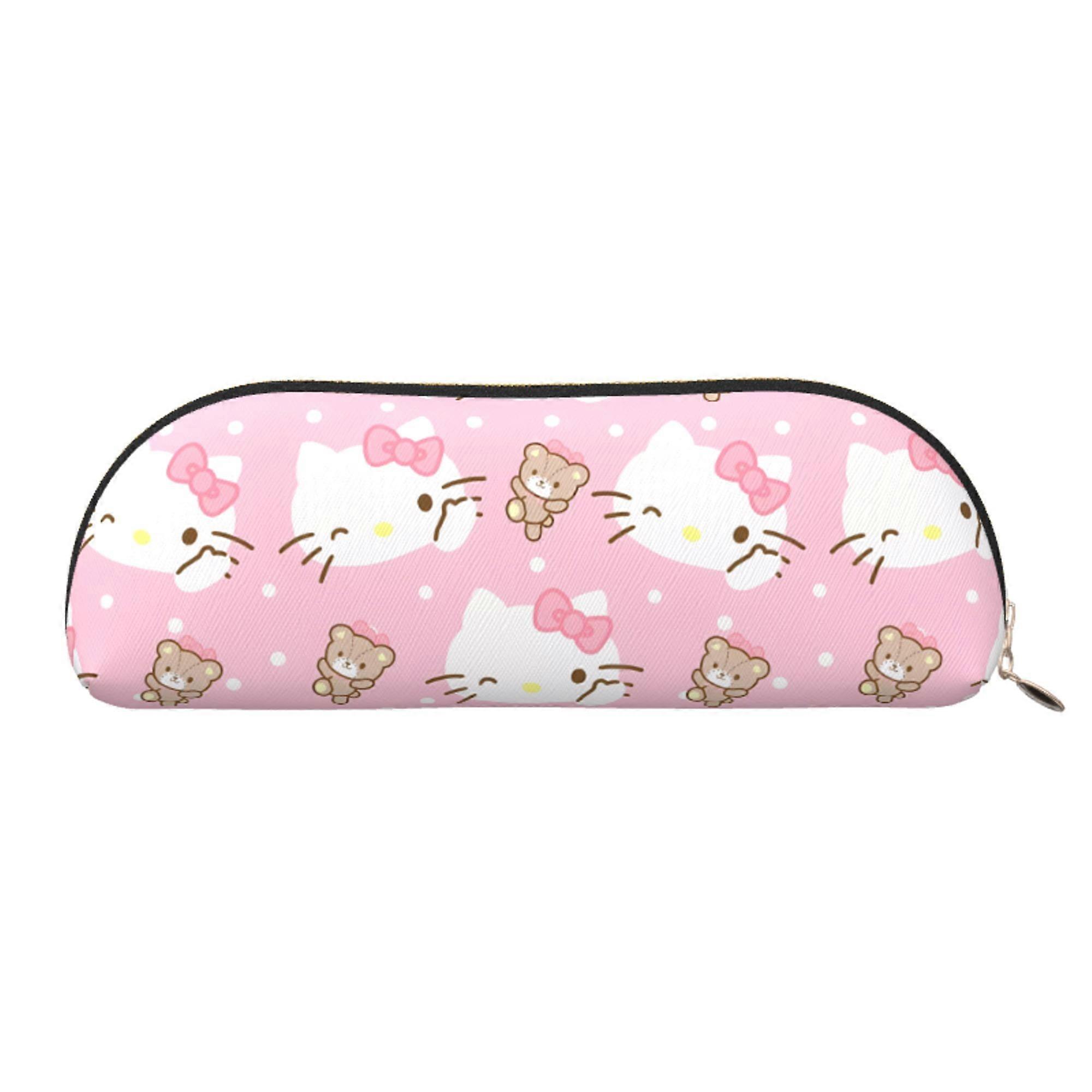 Hello Kitty Leather Semi-circular Zipper Pencil Case Large Capacity Multi-function PVC Semi-circular Storage Bag