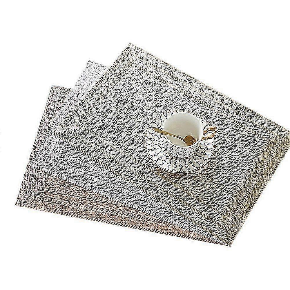 6Pcs Rectangular Woven Table Mat Slip 18x12 Inches Textured Scratch Proof PVC Table Mats for Home Decor Silver