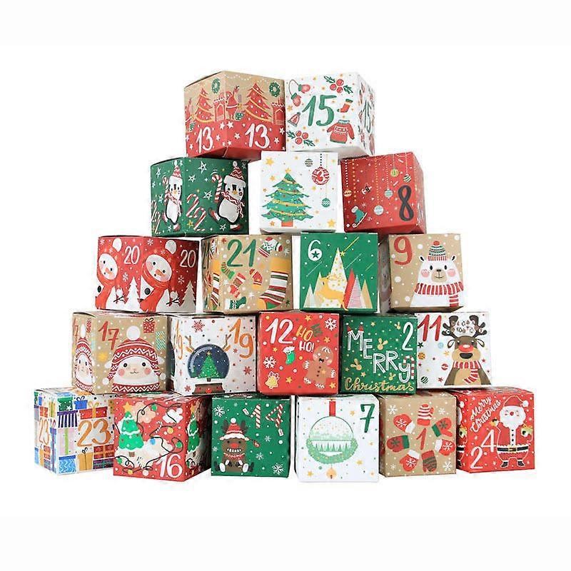 24 Pcs DIY Christmas Advent Calendar Boxes Cute Xmas Number Xmas Party Present Boxes for Adults And Kids