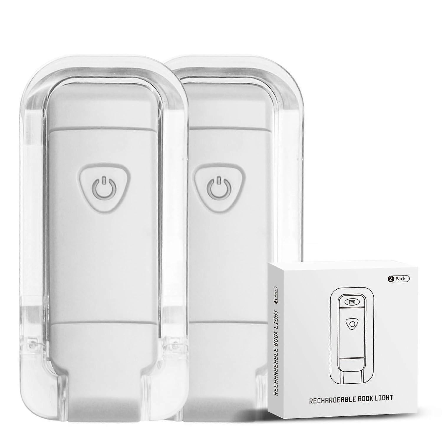 Book Light USB Rechargeable ClipOn, 3Mode Dimmable Reading Lamp, EyeProtection Bookmark Light, Travel 2Pack White