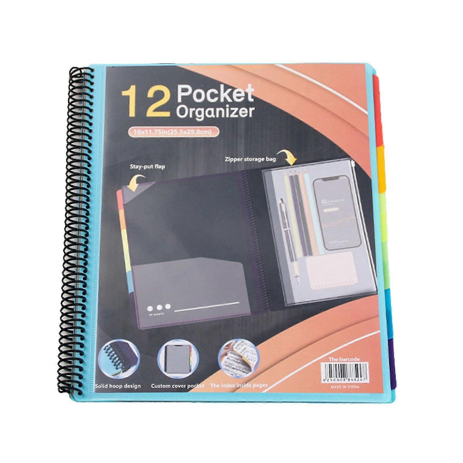 Generic 6/12 Pocket Poly Project Organizer, Round Tab Folder with Multi Pockets & Back Utility Pouch, School Supplies