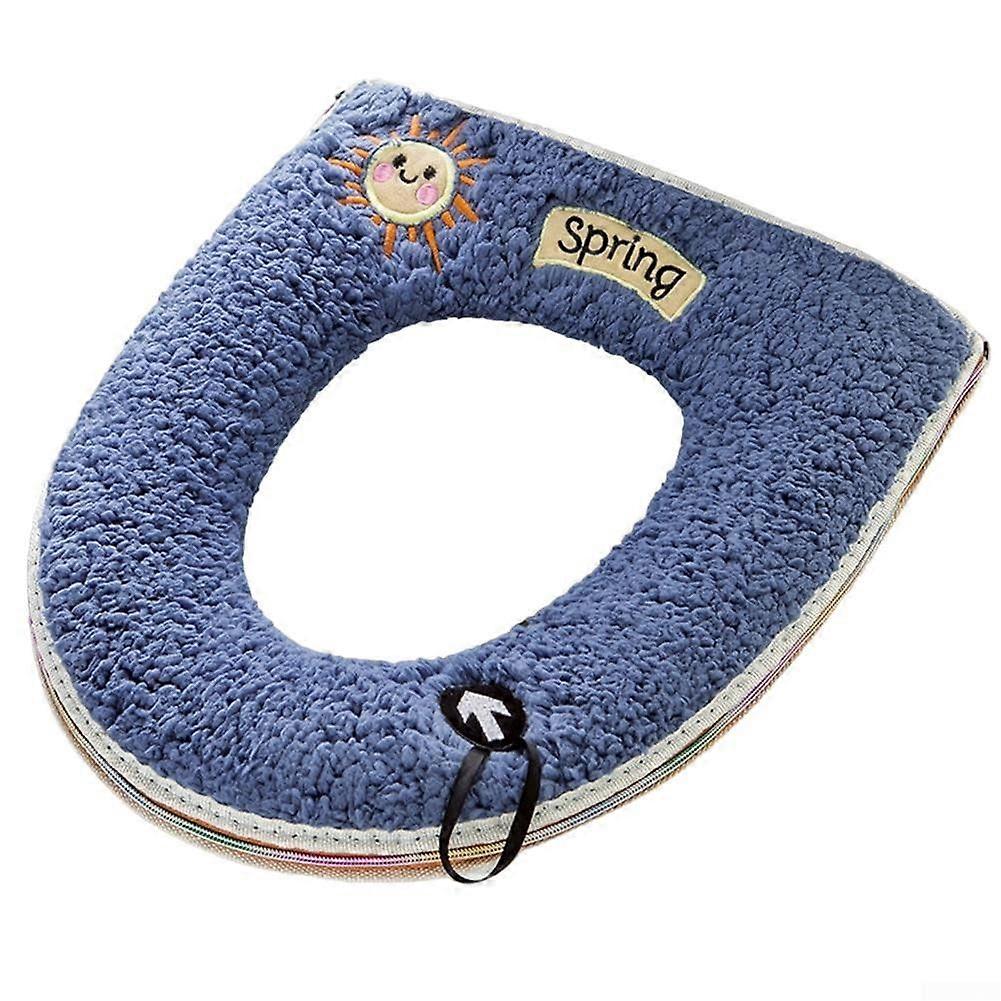 Plush Toilet Seat Cover with Thick Padding and Breathable Design for Warm Comfort (Blue)