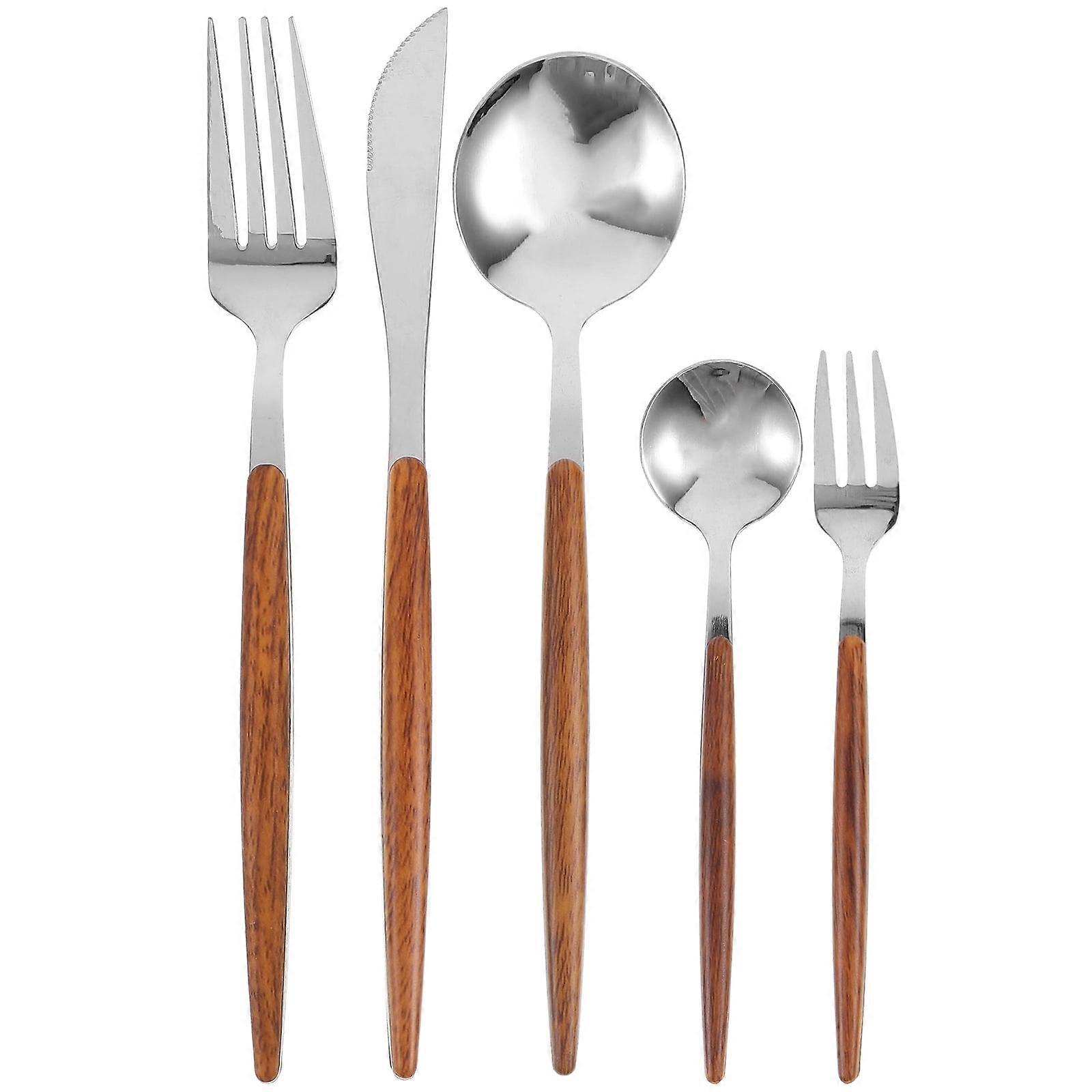 Eease 5Pcs Stainless Steel Tableware Set with Wood Handle