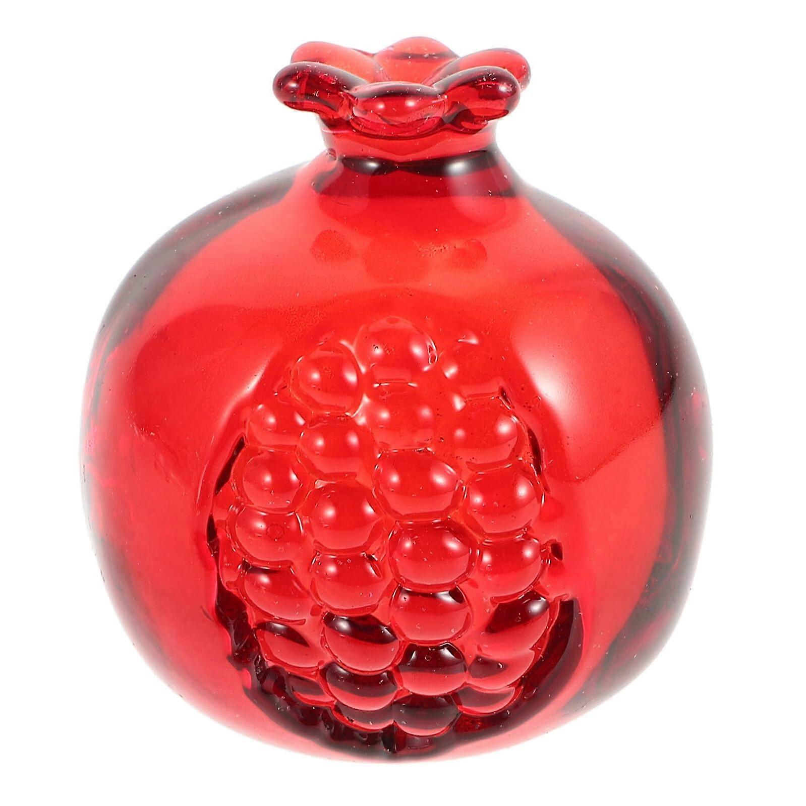 Mini Glass Pomegranate Figurine with Glossy Finish for Home Office Desktop Fortune Decor