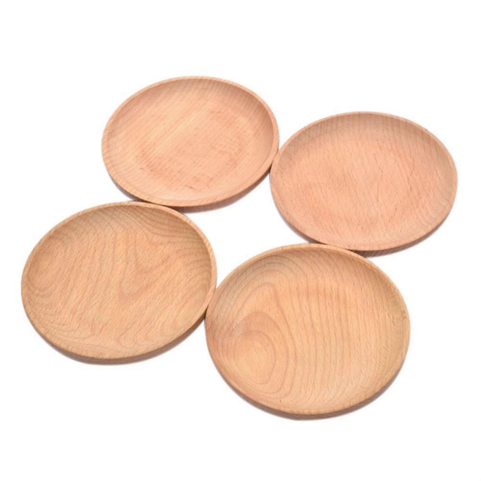 Solid Wood Round Serving Tray for Snacks Fruits Desserts Sushi Dish Tableware Organizer