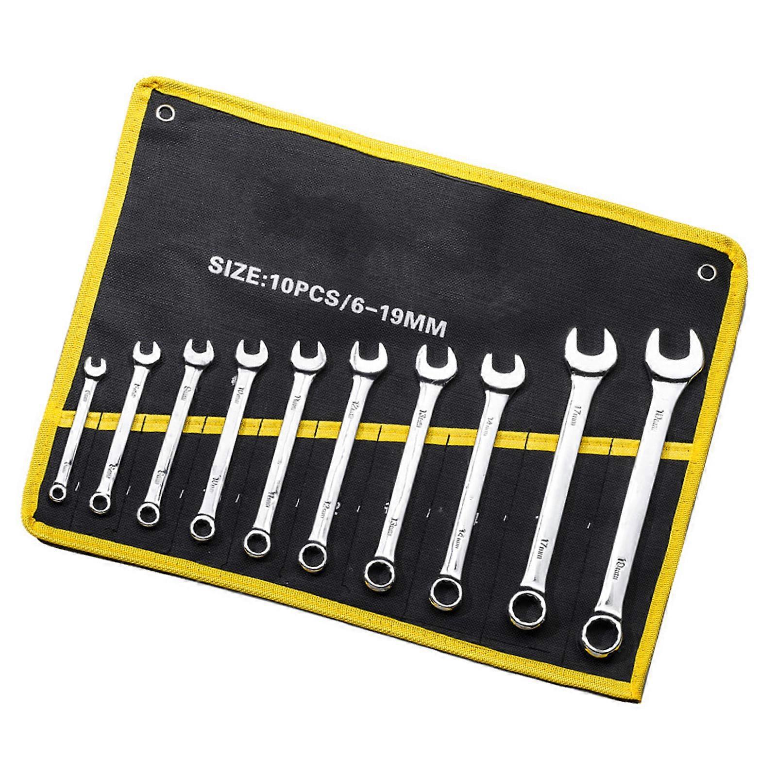 10Piece Cr-Mo Steel Polishing Wrench Set Double Head Design Open and Box End Spanners Professional Home Repair Tool Kit Multicolor