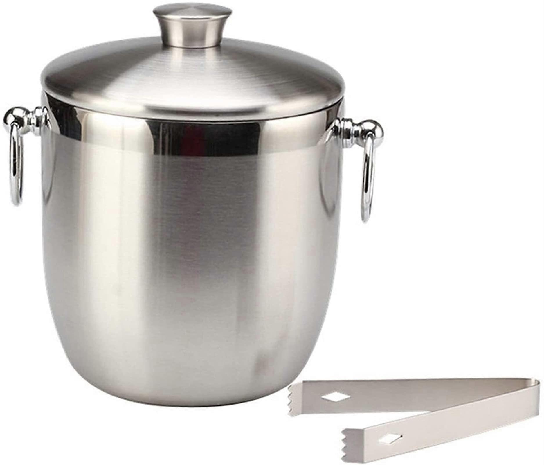 Stainless Steel Ice Bucket with Lid and Tongs, DoubleWalled Insulated for Home Bar Parties