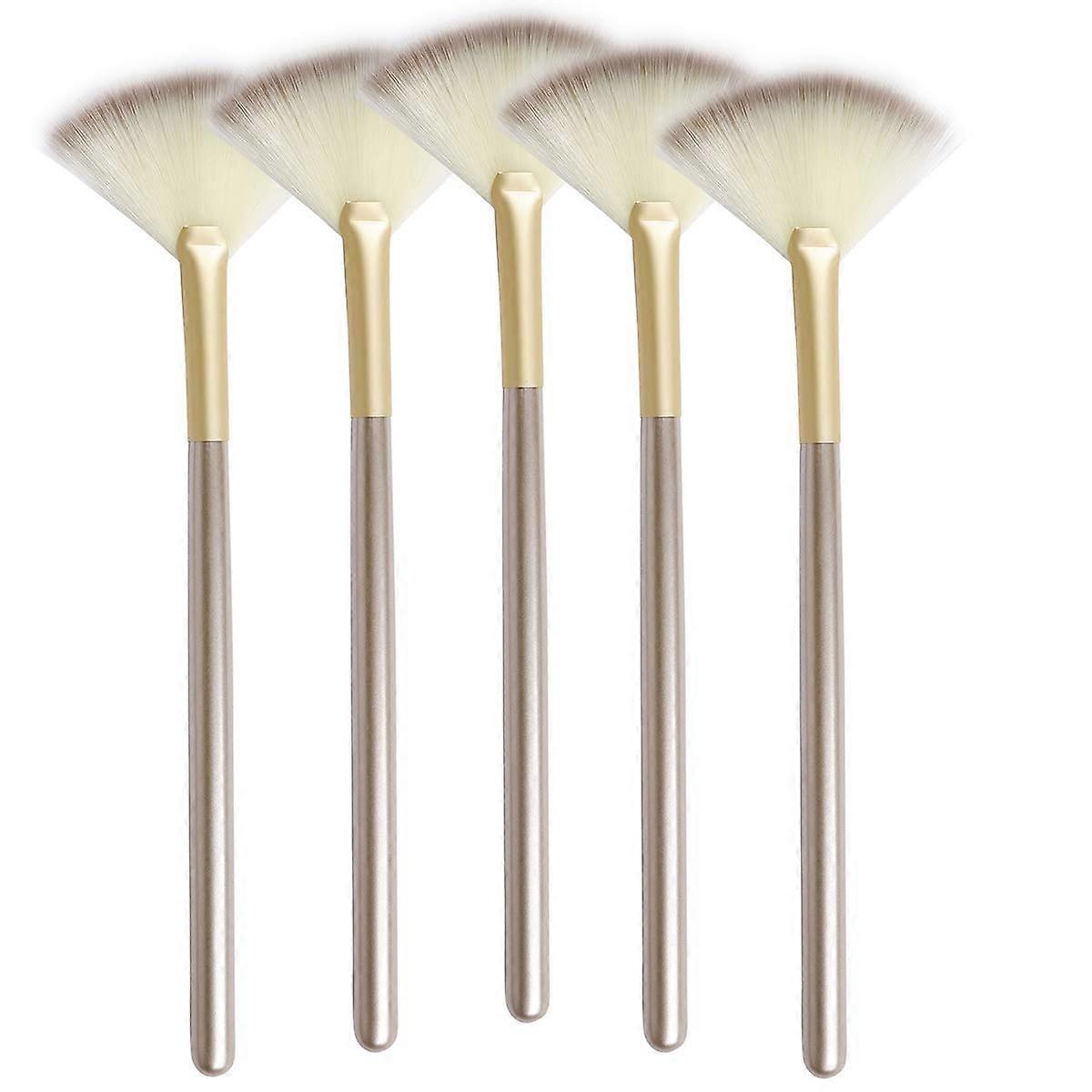 Facial Fan Brush Set for Mask and Chemical Peel Application, Soft Slim Gold Handle, Pack of 5