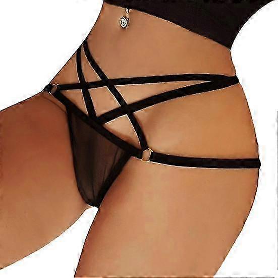 T-Back See-Through Briefs for Women, Black Low Waist Multilayer G-String
