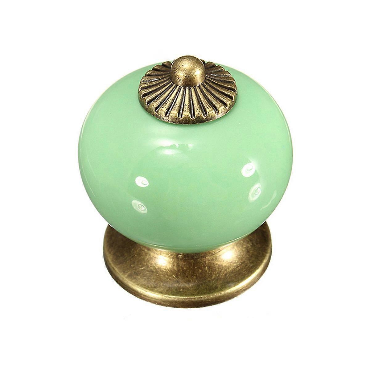 5pcs Fashion Round Ceramic Kitchen Cupboard Cabinet Drawer Door Knobs Pull Handles (Green)