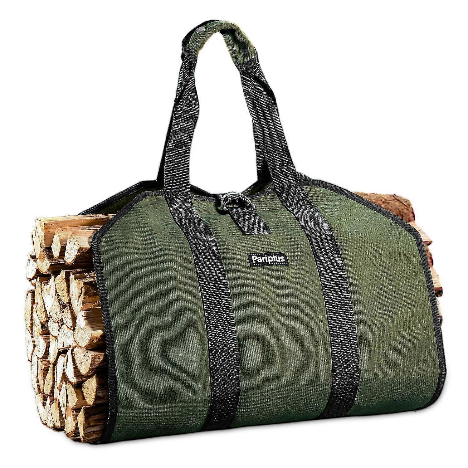 Firewood Carrier with Handles and Strap, Large Waxed Canvas Log Tote for Fireplace and Camping