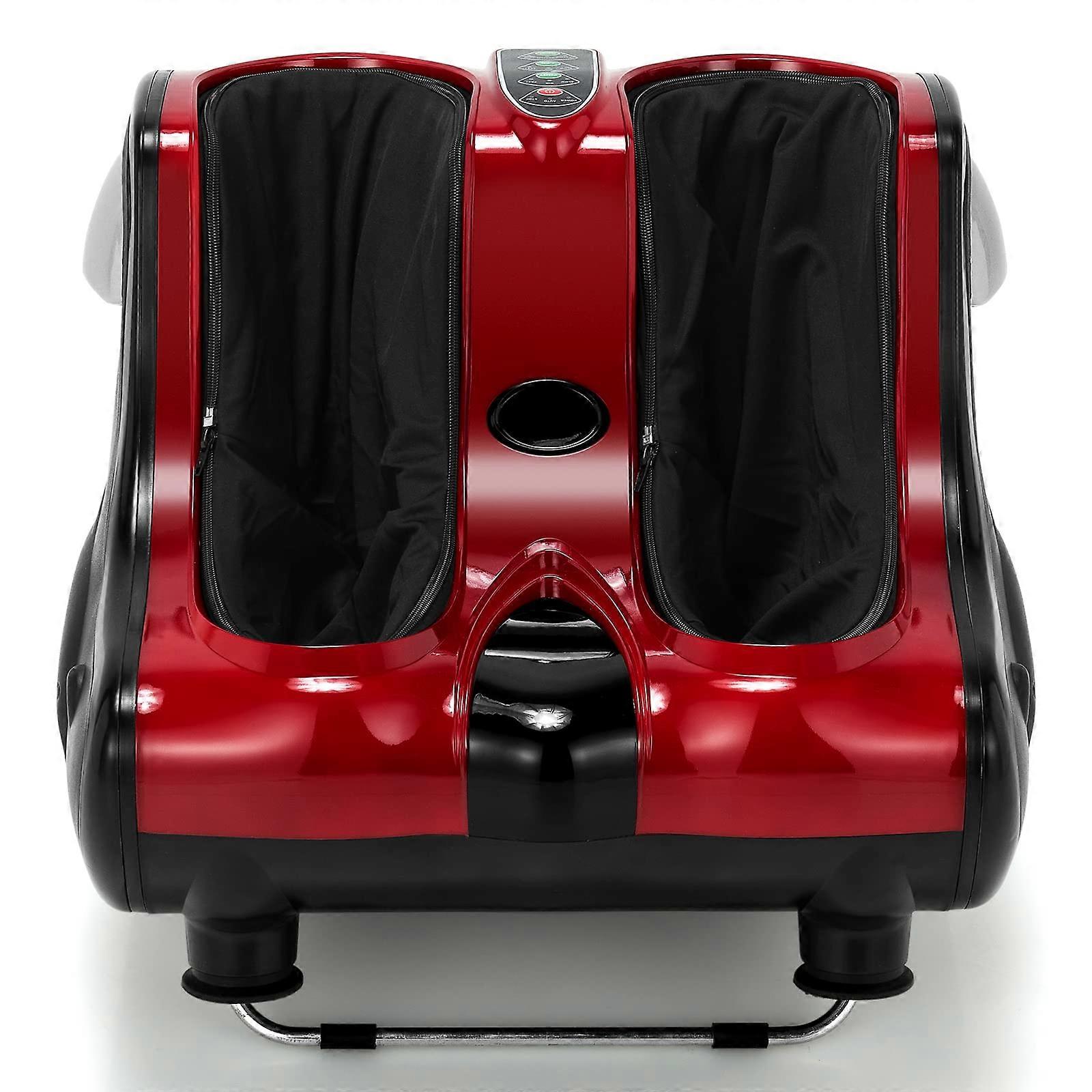 Foot and Calf Massager with Heat and Vibration, 3D Shiatsu Massage, Adjustable Speed, Red