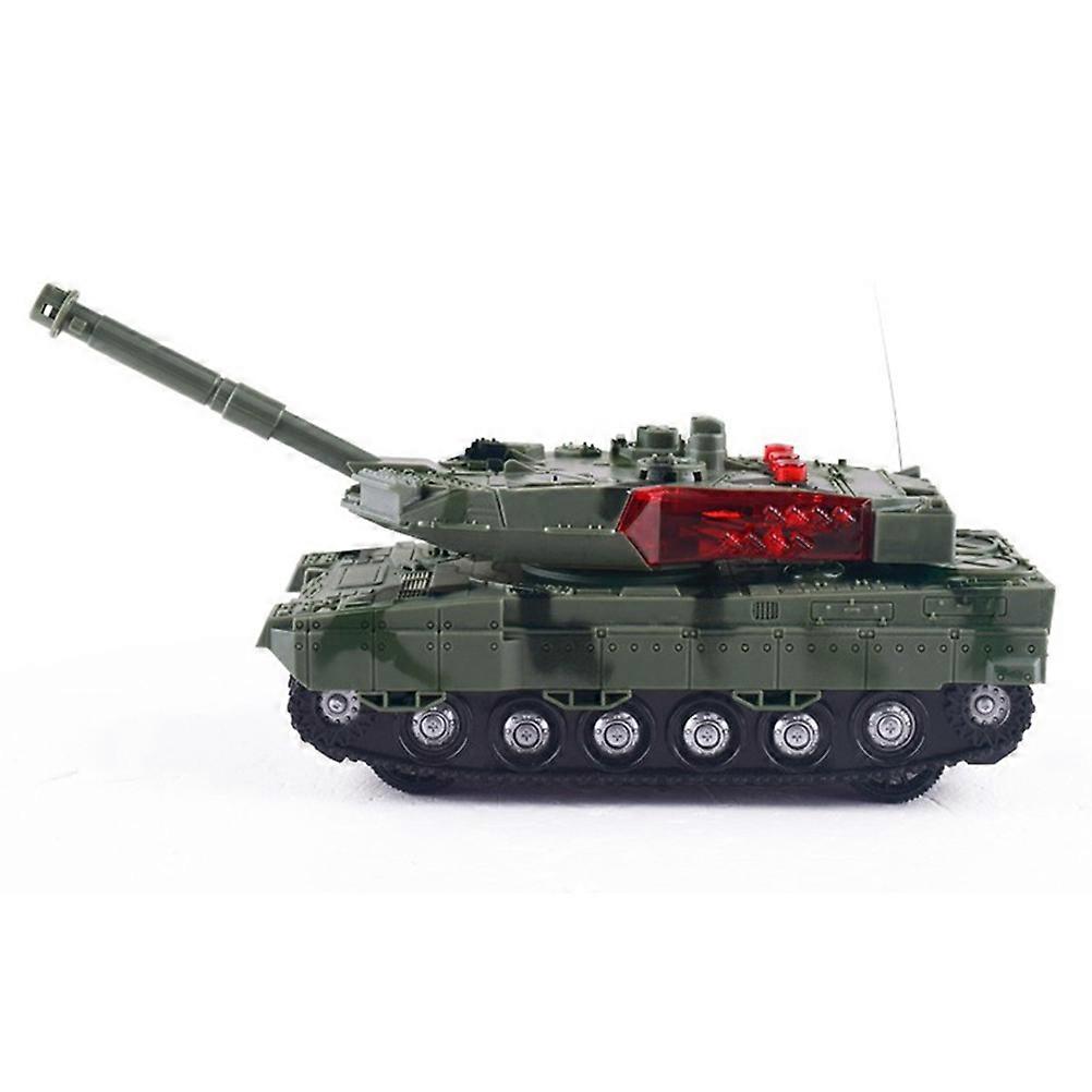 Green Remote Control Toy Tank with Rotating Turret and Flexible Plastic Tracks for Playing