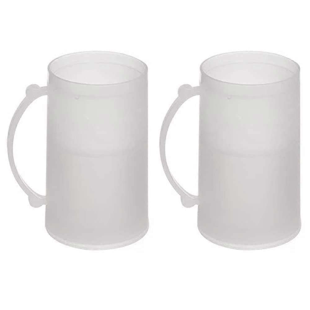 2 Frosty Beer Mugs 14oz Double Wall Freezer Stein Keeps Drinks Ice Cold with Easy Grip Handle