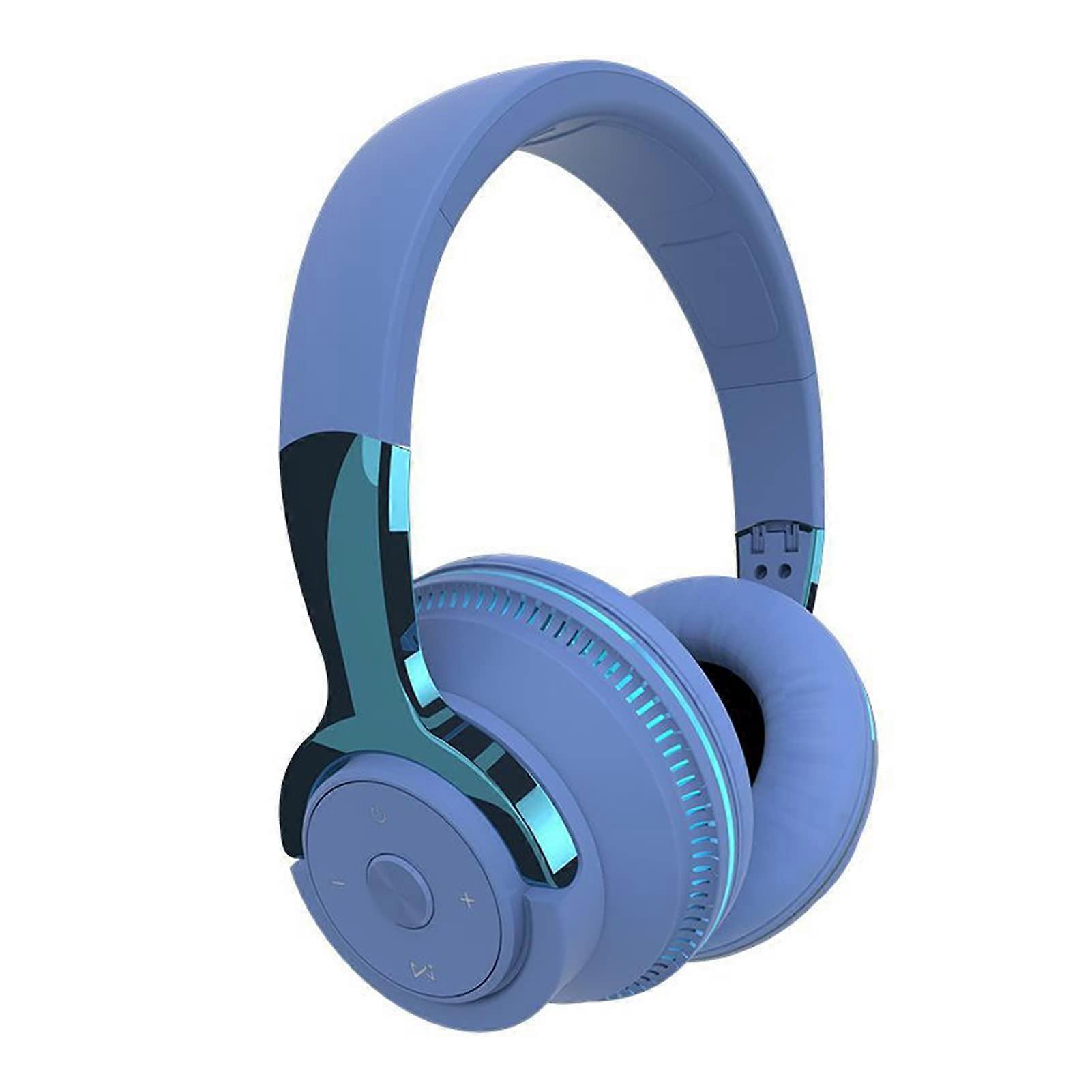Bluetooth Headphones H2 Bluetooth 5.1 Colorful LED Lights Portable Foldable Wireless Gaming Headset Blue