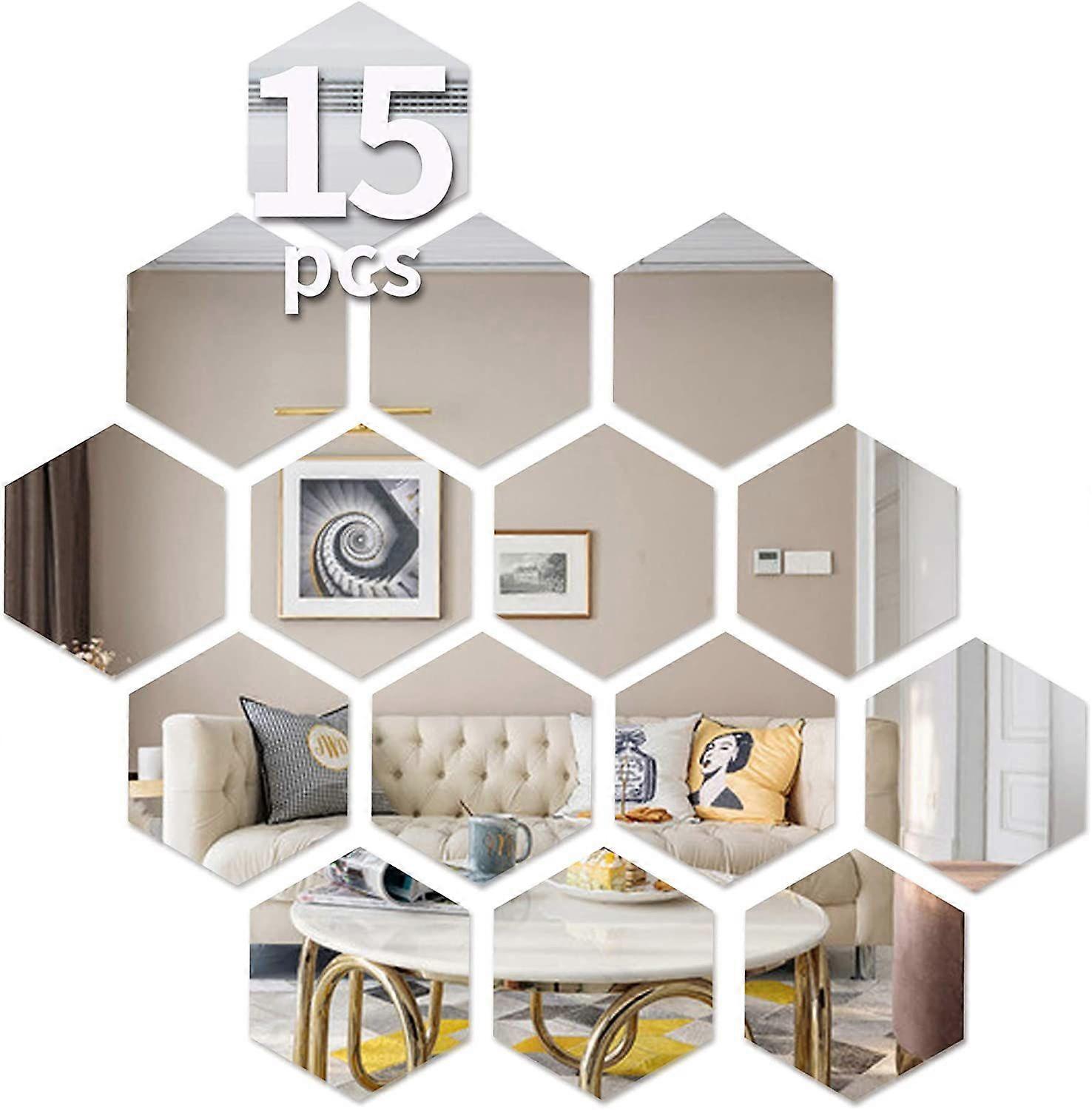 Hexagon Mirror Wall Decals, Large Removable Acrylic Mirror Stickers