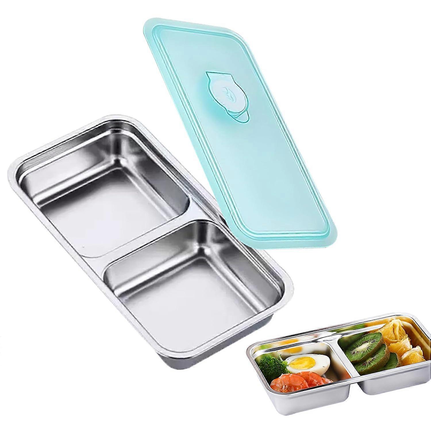 Stainless Steel Bento Box with Secure Leakproof Lids, 2 Compartment Reusable Snack Container