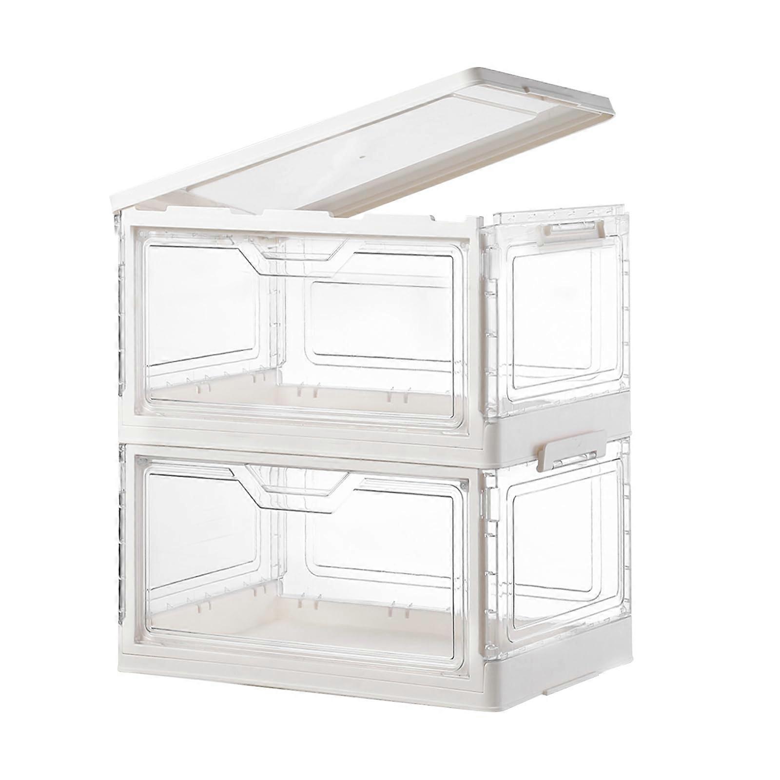 Clear Storage Bins with Lids, Foldable Stackable Closet Organizer for Clothes and Toys, 2 Pack