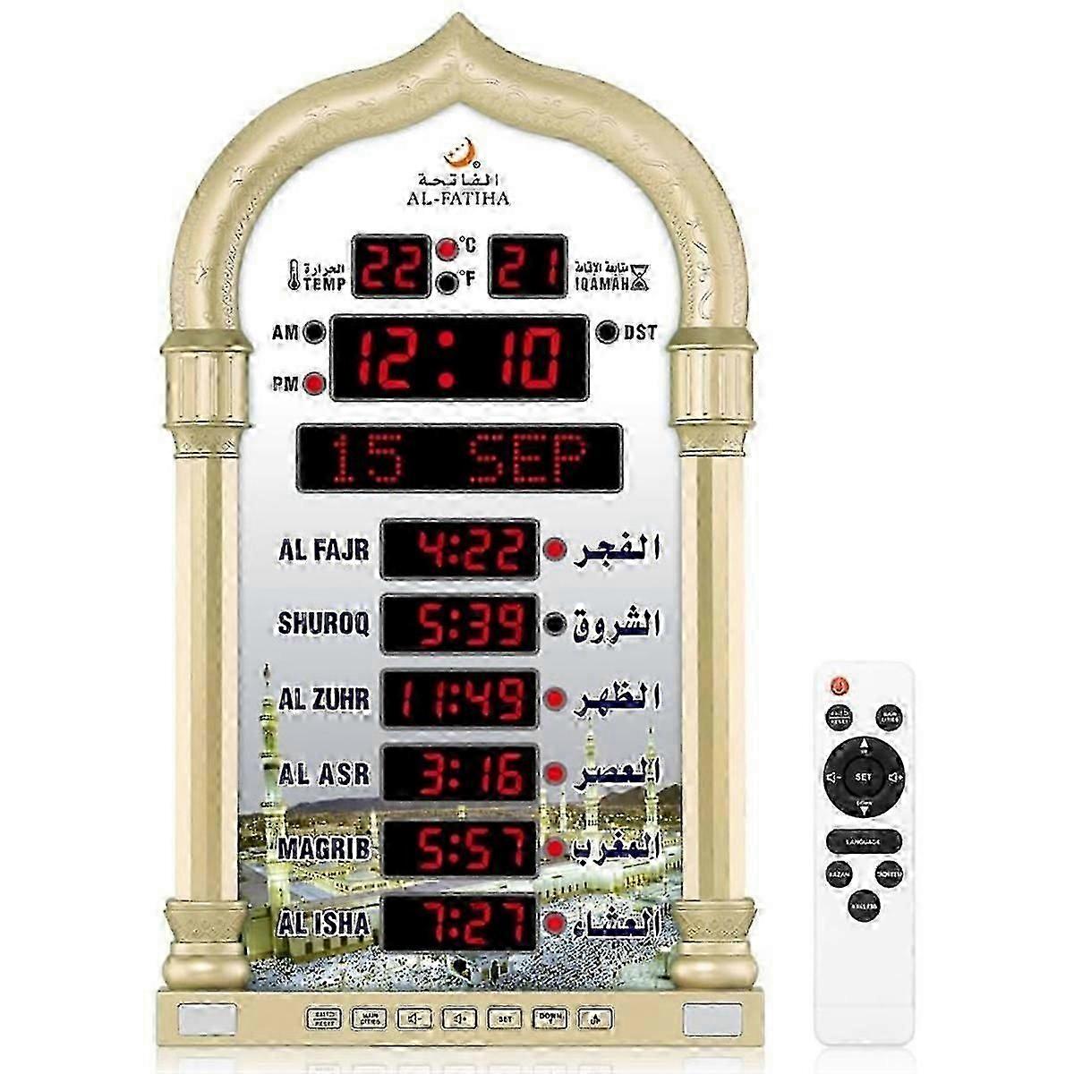 Azan Clock LED Muslim Prayer Clock Athan Wall Clock Gold
