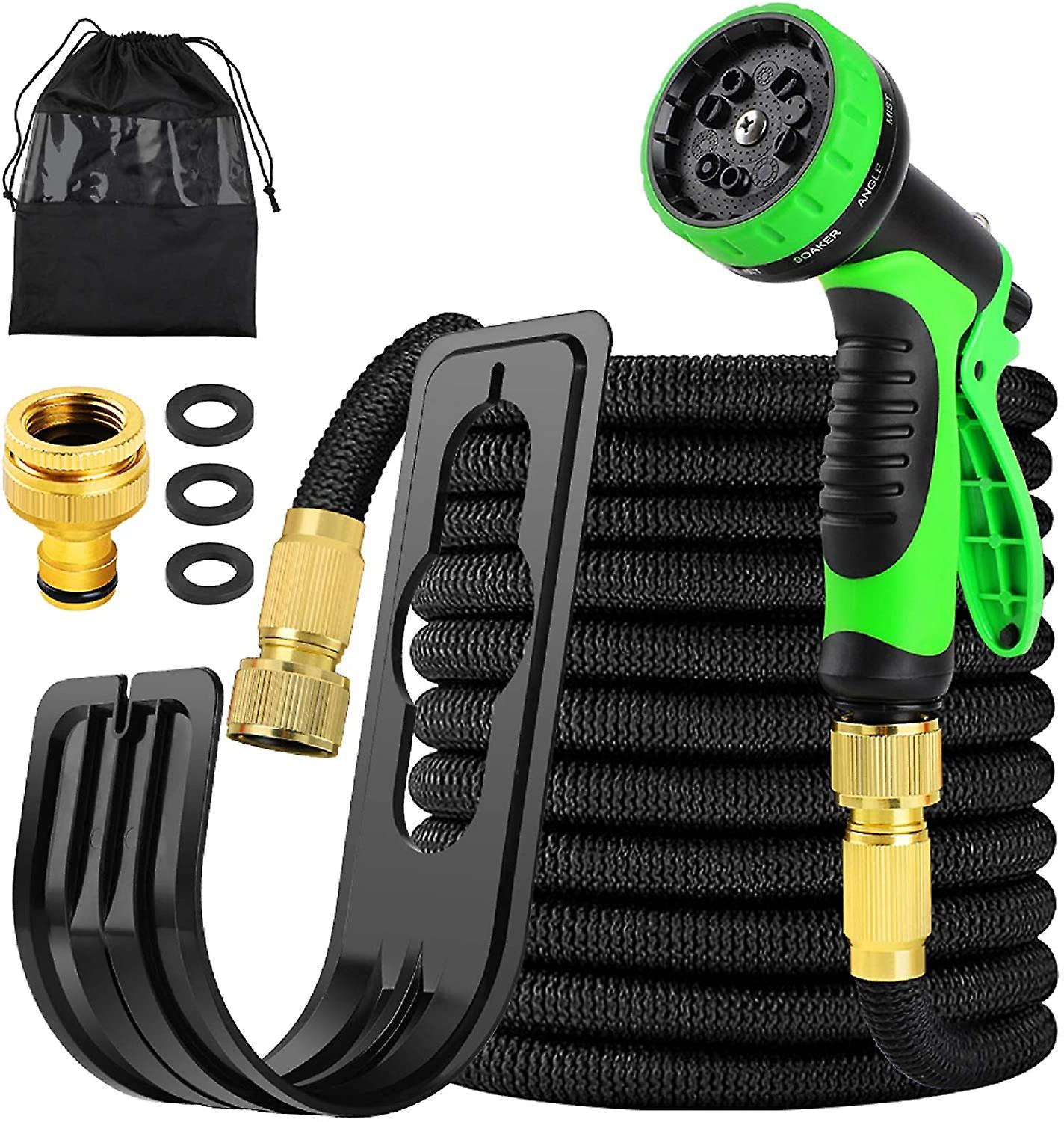 15m Flexible Garden Hose With Latex Triple Core, High Density Cloth 9 Functional Spray Nozzles 3/4'' And 1/2'' Replaceable Pure Brass Fittings50ft